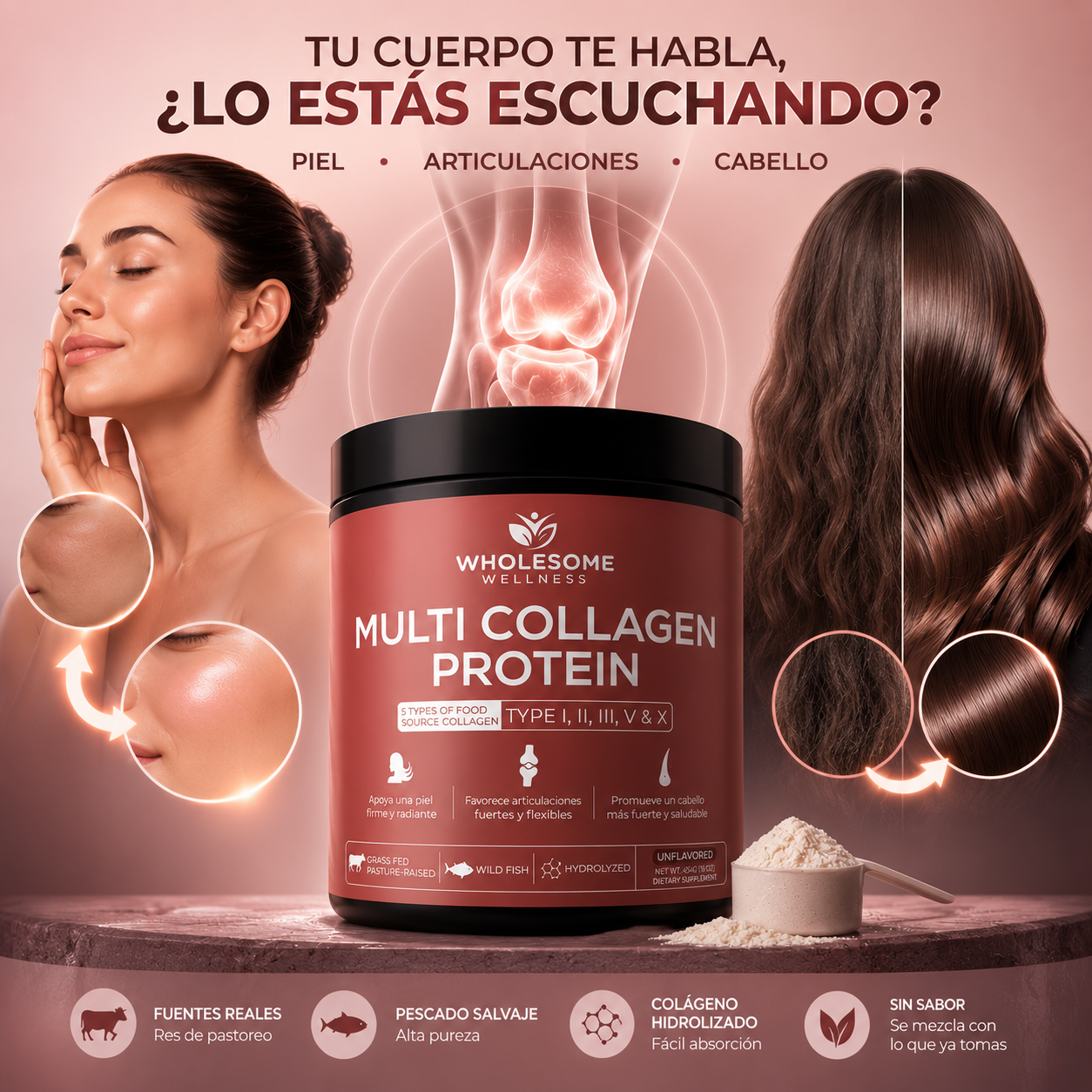 Multi Collagen Protein |5 tipos de colágeno en un solo scoop, sin sabor y sin excusas